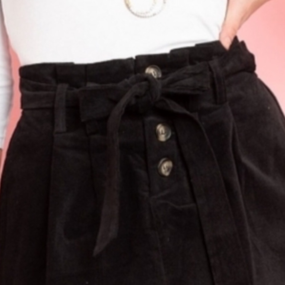 Hesperus Paper Bag Buttoned Tie Front Boho Skirt Black With Pockets Size Large